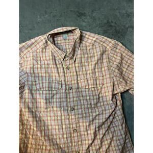 Duluth Trading Co. Orange Plaid Cotton‎ Short Sleeve Button Up Shirt Mens Large